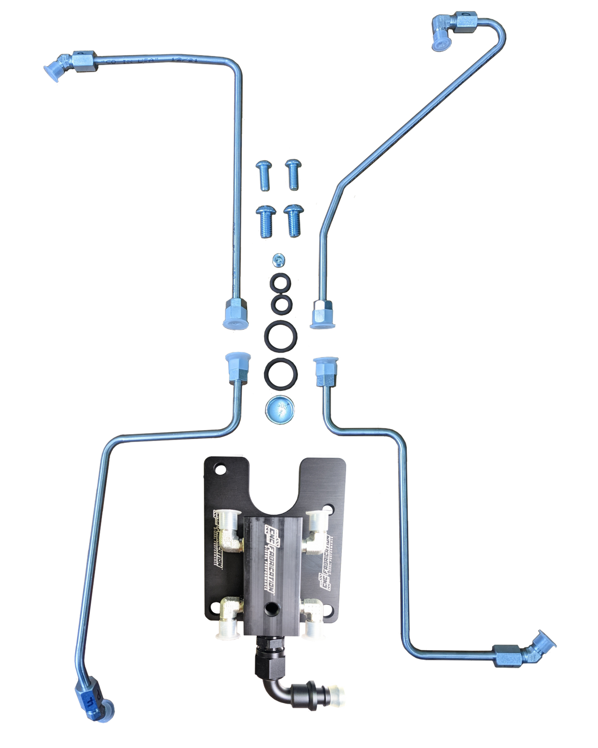 94.5-99 Valley Mount Fuel Line Kit For Stock Turbo Black CNC Fabrication