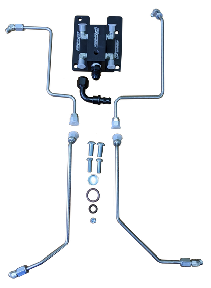 94.5-03 Ford Powerstroke 7.3L Competition Fuel Line Kit Black Fuel Block CNC Fabrication