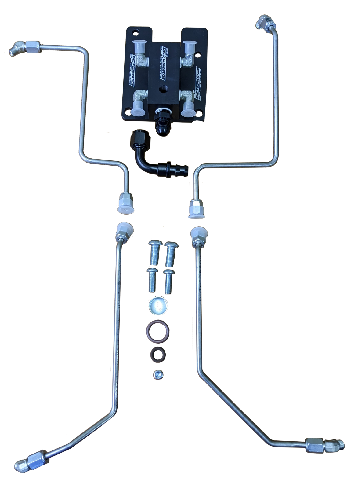 94.5-03 Ford Powerstroke 7.3L Competition Fuel Line Kit Blue Fuel Block CNC Fabrication