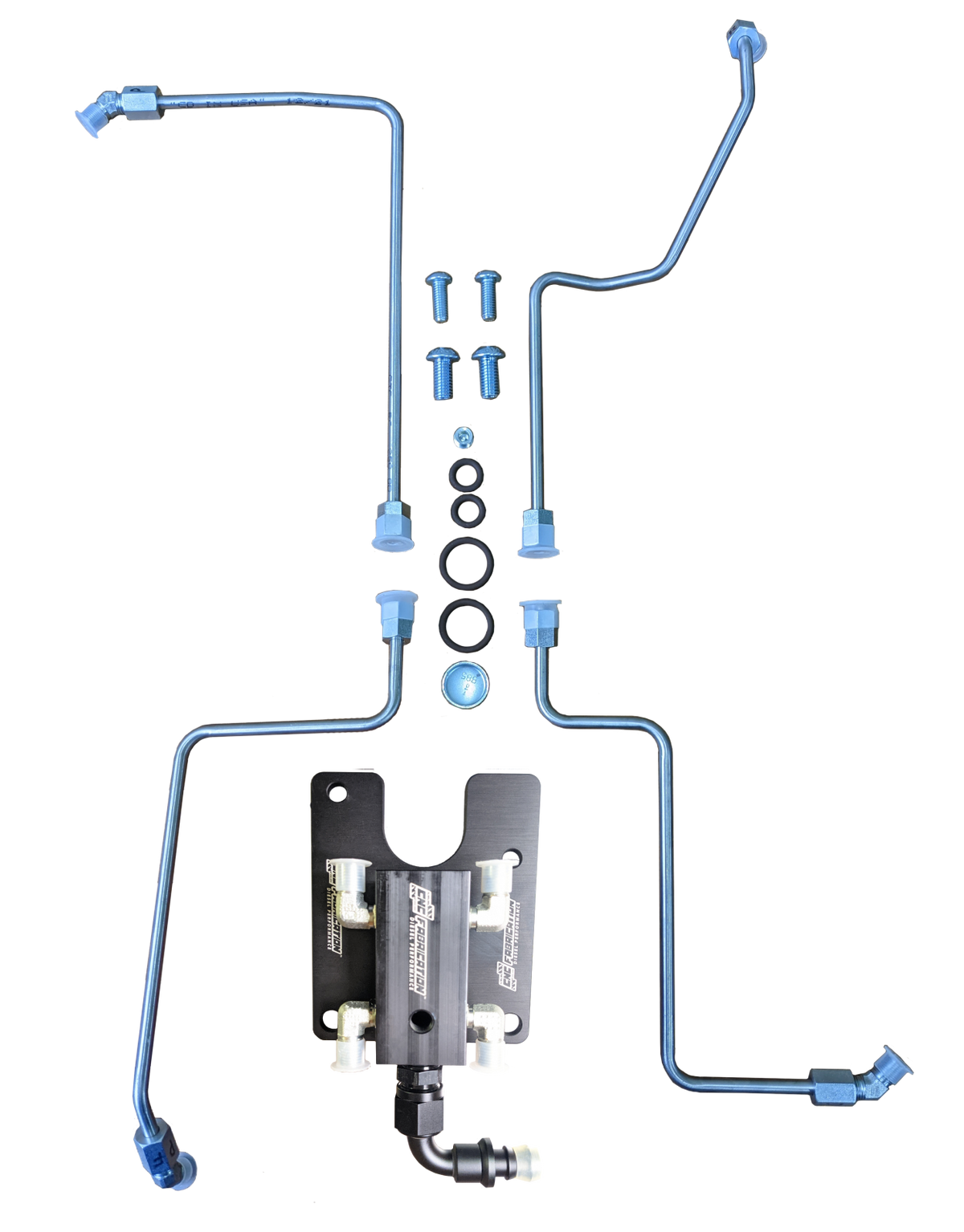 Late 99-03 Ford Powerstroke 7.3L 4 Line Feed Fuel Line Kit Black Fuel Block CNC Fabrication