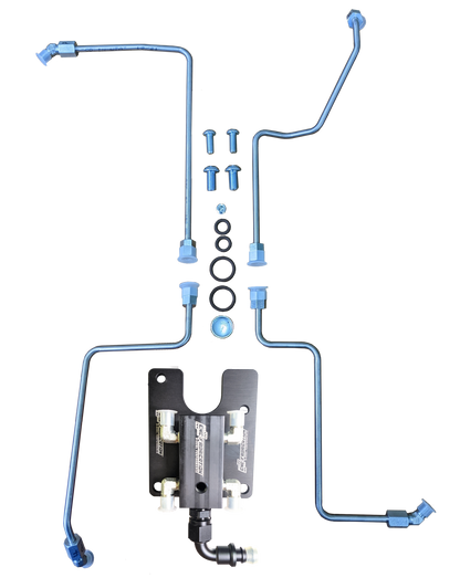 Late 99-03 Ford Powerstroke 7.3L 4 Line Feed Fuel Line Kit Black Fuel Block CNC Fabrication