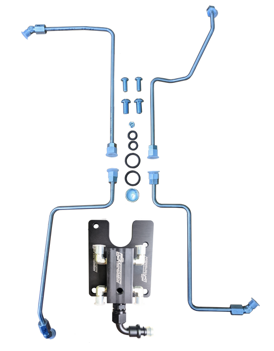 Late 99-03 Ford Powerstroke 7.3L 4 Line Feed Fuel Line Kit Black Fuel Block CNC Fabrication
