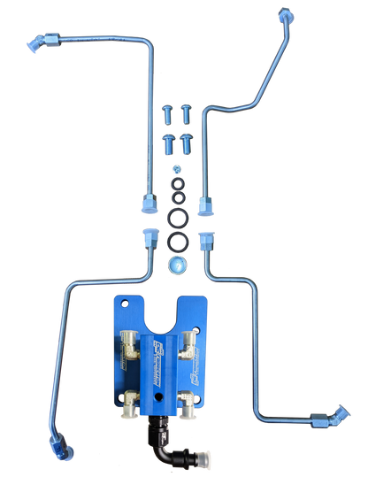 Late 99-03 Ford Powerstroke 7.3L 4 Line Feed Fuel Line Kit Blue Fuel Block CNC Fabrication