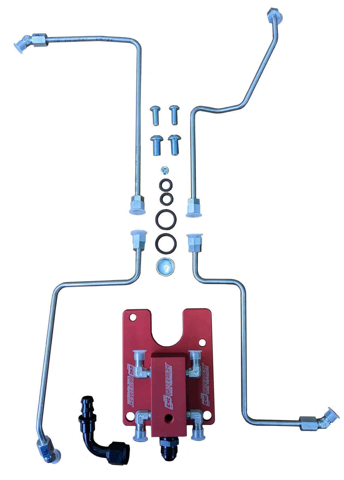 Late 99-03 Ford Powerstroke 7.3L 4 Line Feed Fuel Line Kit Red Fuel Block CNC Fabrication