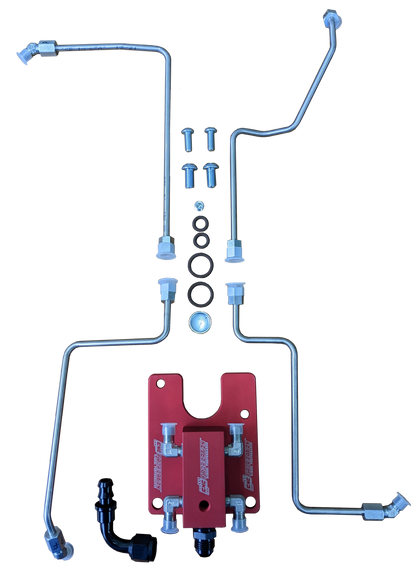 Late 99-03 Ford Powerstroke 7.3L 4 Line Feed Fuel Line Kit Red Fuel Block CNC Fabrication