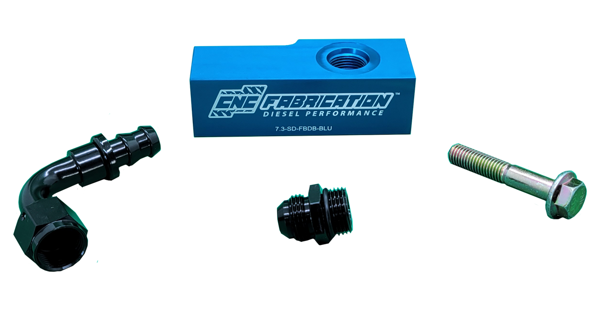 99-03 Ford Powerstroke 7.3L Fuel Bowl Delete Manifold Block Blue CNC Fabrication