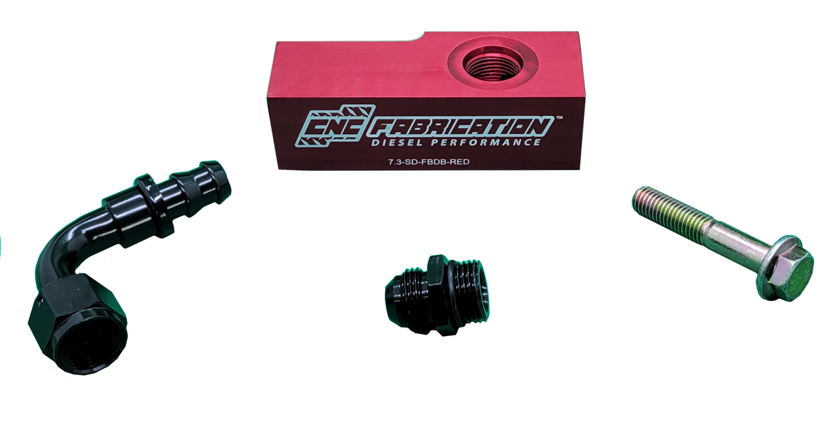99-03 7.3L Ford Powerstroke Fuel Bowl Delete Manifold Block Red CNC Fabrication