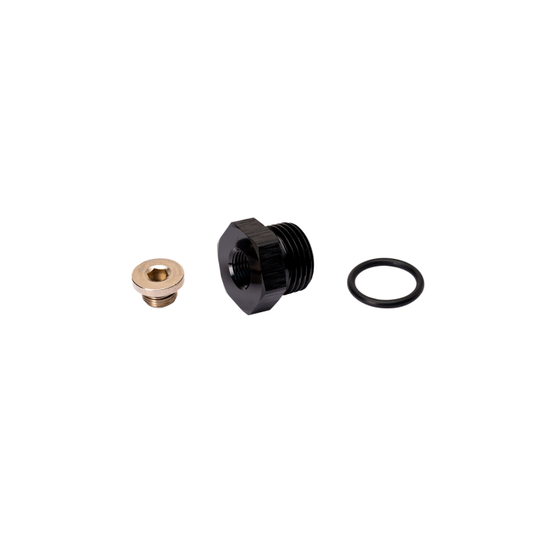 3/4-16 Inch O-ring to 1/8 Inch NPT adapter w/ 1/8 Inch NPT plug Fleece Performance