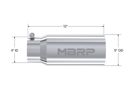 Exhaust Tail Pipe Tip 5 Inch O.D. Dual Wall Straight 4 Inch Inlet 12 Inch Length T304 Stainless Steel MBRP