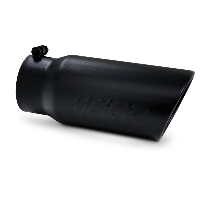 MBRP Black Coated Tip; 5 OD Angled Rolled End 4 inlet 12 length T5051BLK