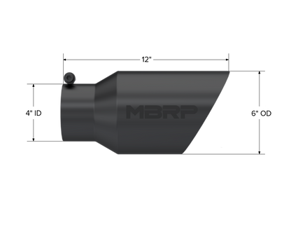 Black Coated Exhaust Tail Pipe Tip 6 Inch OD Dual Wall Angled 4 Inch Inlet 12 Inch Length  MBRP