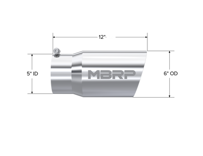 Exhaust Tail Pipe Tip 6 Inch O.D. Dual Wall Angled 5 Inch Inlet 12 Inch Length T304 Stainless Steel MBRP