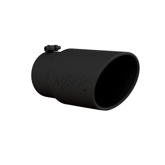 MBRP Black Coated Tip; 6 OD Angled Rolled End 5 inlet 12 length T5075BLK