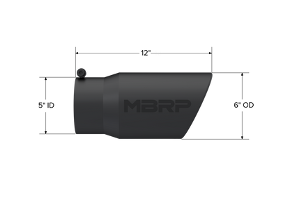 Exhaust Tip 6 Inch O.D. Angled Rolled End 5 Inch Inlet 12 Inch Length Black Coated MBRP