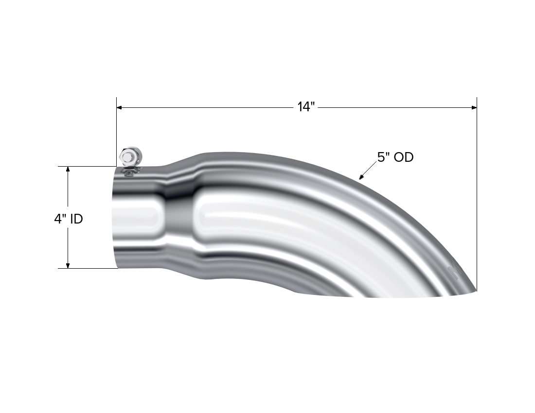 Exhaust Tail Pipe Tip 5 Inch O.D. Turn Down 4 Inch Inlet 14 Inch Length T304 Stainless Steel MBRP
