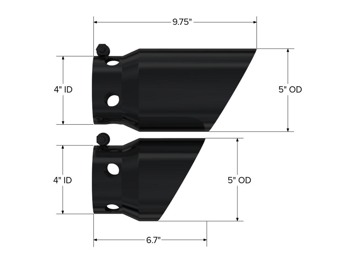 08-23 Ford 6.4L, 6.7L Powerstroke Black-Coated Tip 4 Inch ID 5 Inch Outlet Tip Cover Set 6.75 Inch 9.75 Inch Length MBRP
