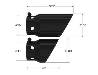 08-23 Ford 6.4L, 6.7L Powerstroke Black-Coated Tip 4 Inch ID 5 Inch Outlet Tip Cover Set 6.75 Inch 9.75 Inch Length MBRP