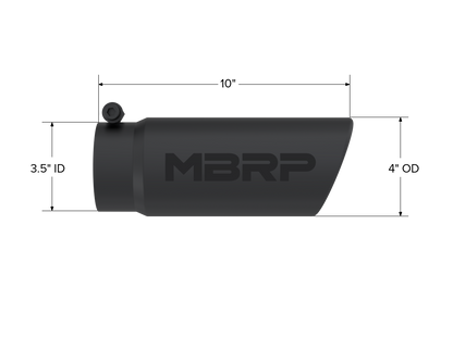 Black Coated Tip, 4 Inch OD Angled Roll End End, 3.5 Inch Inlet, 10 Inch Length, MBRP
