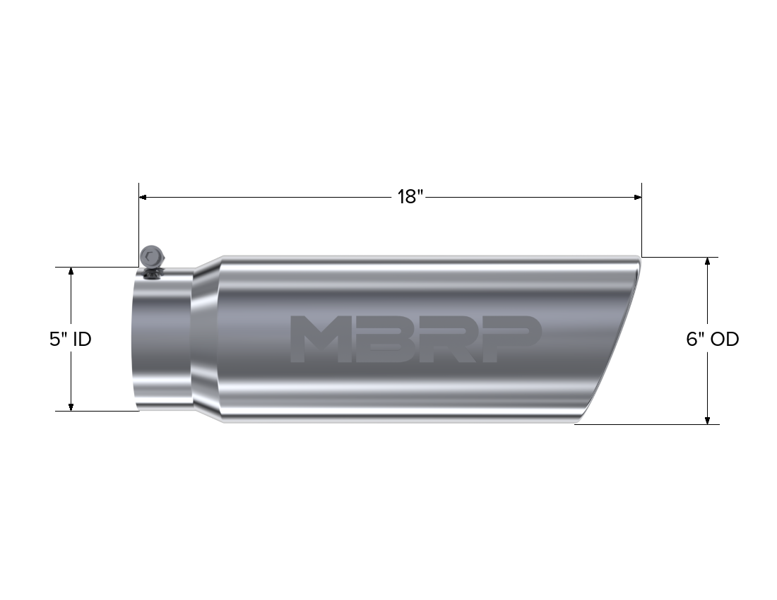 Exhaust Tip 6 Inch O.D. Angled Rolled End 5 Inch Inlet 18 Inch LengthMBRP