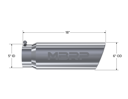 Exhaust Tip 6 Inch O.D. Angled Rolled End 5 Inch Inlet 18 Inch LengthMBRP