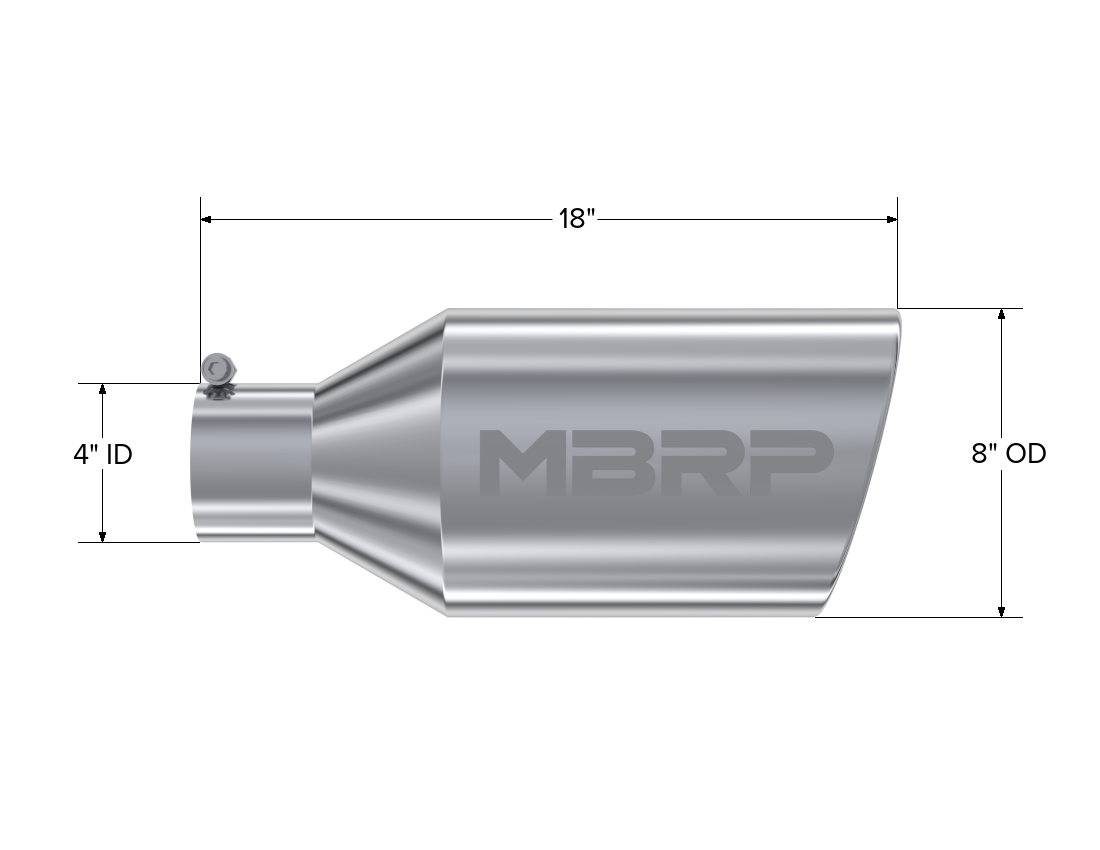 Exhaust Tip 8 Inch O.D. Rolled End 4 Inch Inlet 18 Inch Length MBRP