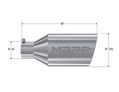 Exhaust Tip 8 Inch O.D. Rolled End 4 Inch Inlet 18 Inch Length MBRP