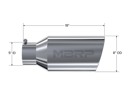Exhaust Tip 8 Inch O.D. Rolled End 5 Inch Inlet 18 Inch Length T304 Stainless Steel MBRP