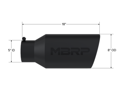 Exhaust Tip 8 Inch O.D. Rolled End 5 Inch Inlet 18 Inch Length Black MBRP