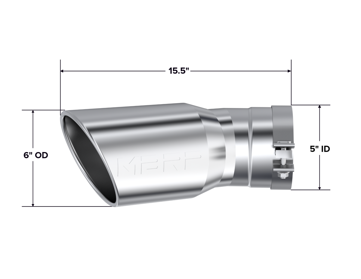 Exhaust Tip 6 Inch O.D. Angled Rolled End 5 Inch Inlet 15 1/2 Inch Length 30 Degree BendMBRP