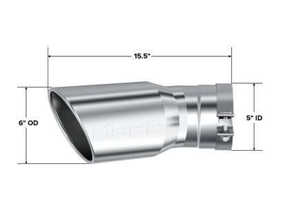Exhaust Tip 6 Inch O.D. Angled Rolled End 5 Inch Inlet 15 1/2 Inch Length 30 Degree BendMBRP