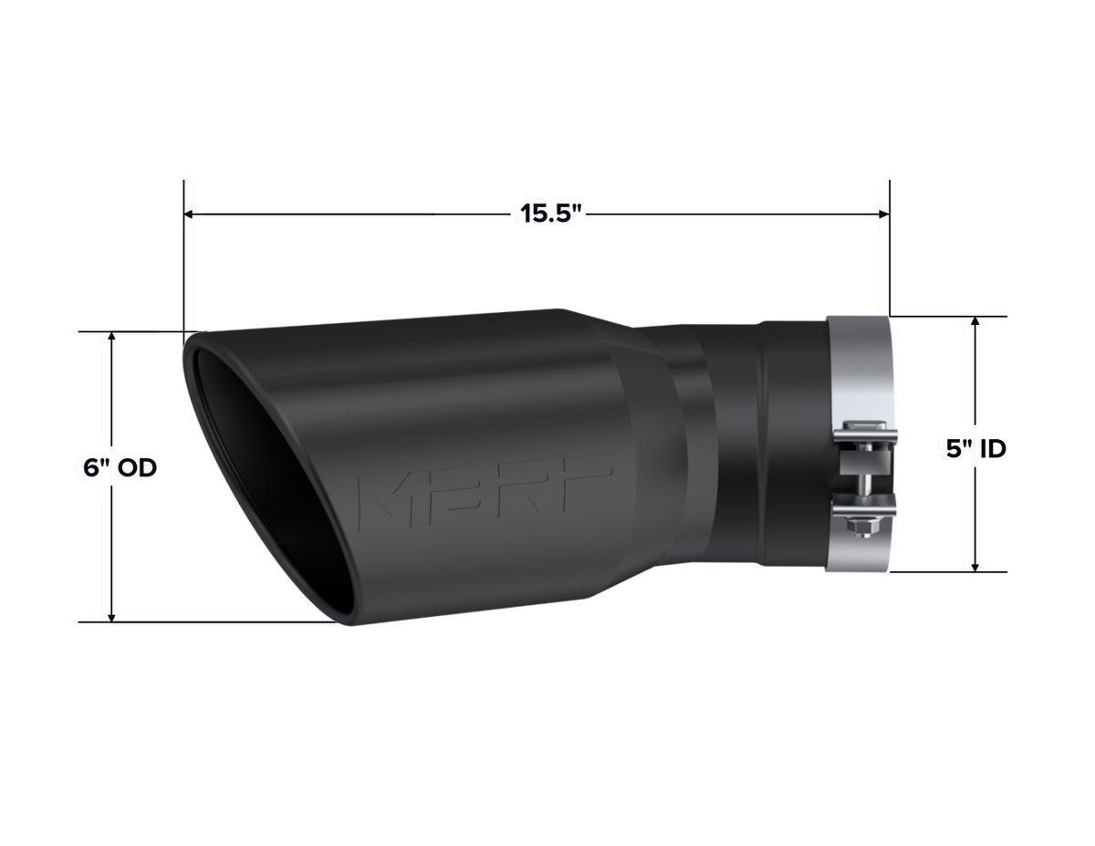 Exhaust Tip 6 Inch O.D. Angled Rolled End 5 Inch Inlet 15 1/2 Inch Length 30 Degree BendMBRP