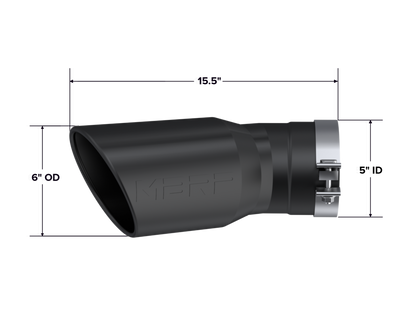 Exhaust Tip 6 Inch O.D. Angled Rolled End 5 Inch Inlet 15 1/2 Inch Length 30 Degree BendMBRP